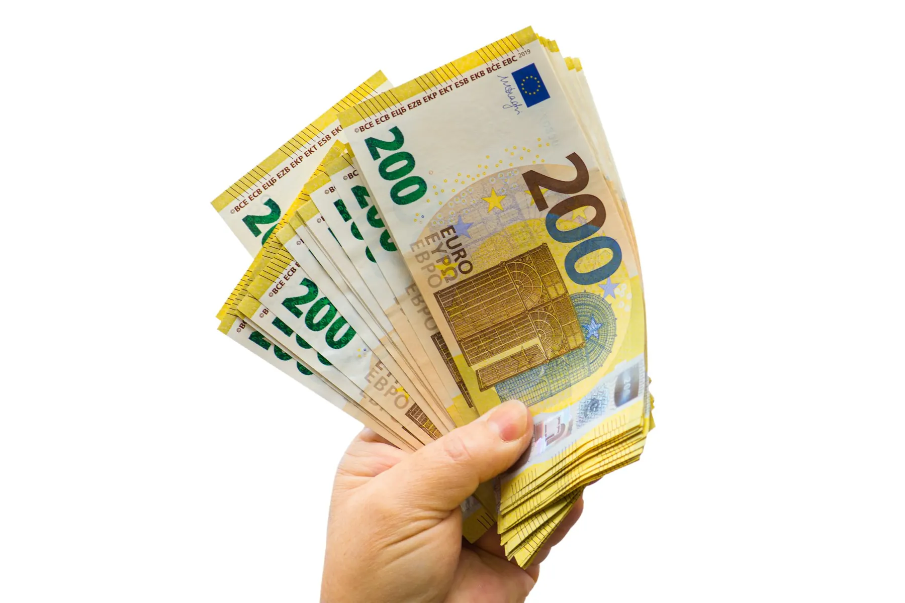 Hand hält einen Fächer aus Euroscheinen